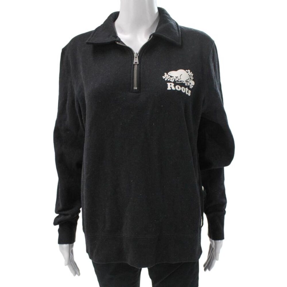 Roots Unisex Adults Pullover Sweatshirt Gray Collared Long Sleeve Cotton Size L
